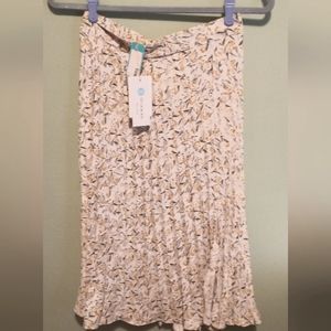 Pleated midi skirt, Skies Are Blue, off white floral, size LP